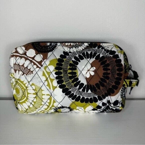 EUCVera Bradley Cocoa Moss Medium Zip Cosmetic Bag Lined Make-up Toiletries Case - Picture 3 of 9